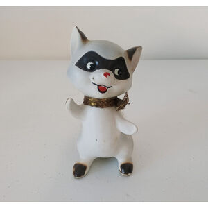Vintage Norleans Dancing Raccoon Figurine Fuzzy Tail Japan Robby